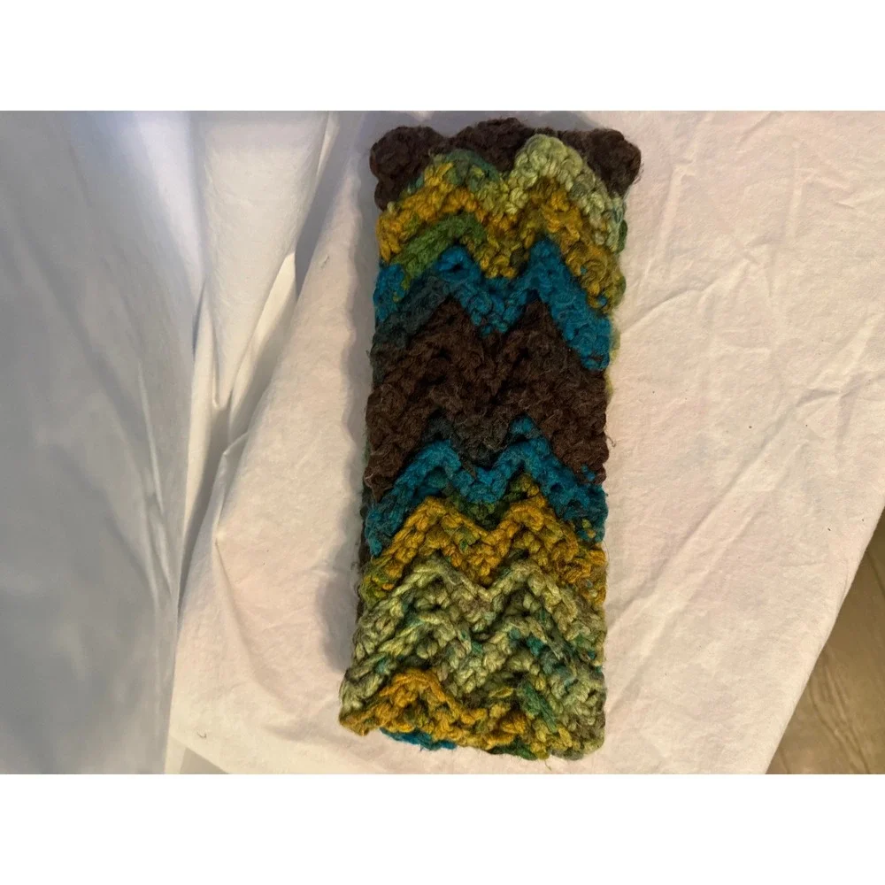 Handmade Crochet‎ Chevron Ear Warmer Headband Brown Green Teal Boho Winter Knit
